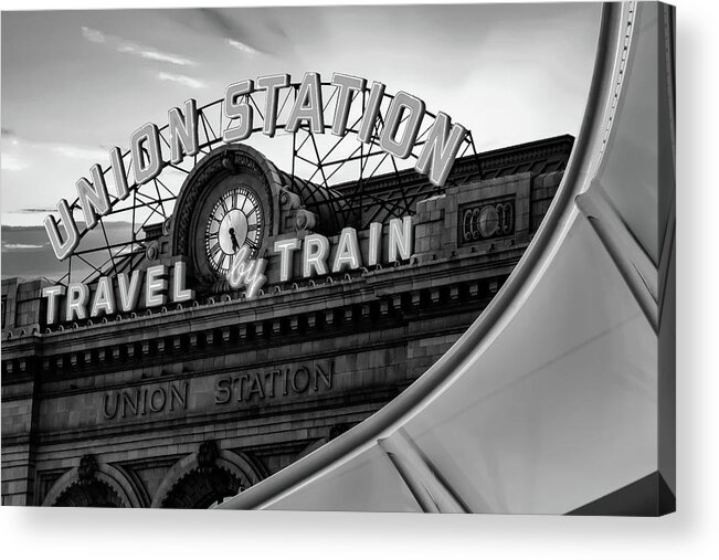 America Acrylic Print featuring the photograph Union Station Travel by Train - Denver Colorado Monochrome by Gregory Ballos