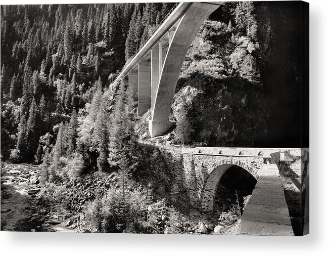 Graubünden Acrylic Print featuring the photograph Val di Lei Bridges, Old and New by Steve Ember