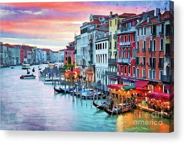 Venice Acrylic Print featuring the painting Venice, Grand Canal at sunset by Delphimages Photo Creations