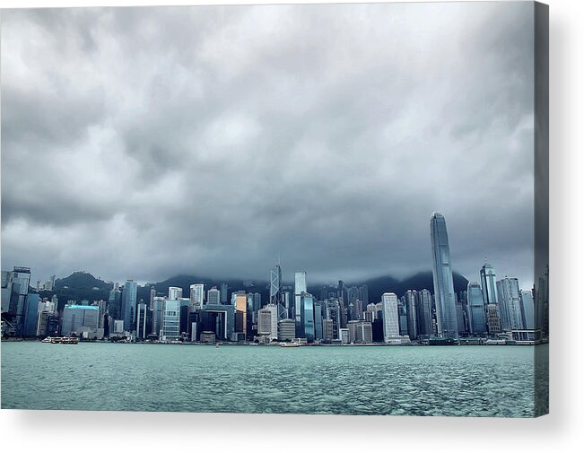 Outdoors Acrylic Print featuring the photograph Victoria Harbour With Typhoon by Adad