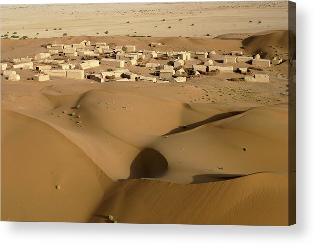 Sand Dune Acrylic Print featuring the photograph Village At Nushki Desert, Balochistan by Nadeem Khawar