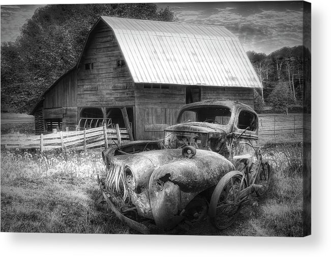 Barns Acrylic Print featuring the photograph Vintage in the Pasture Black and White by Debra and Dave Vanderlaan