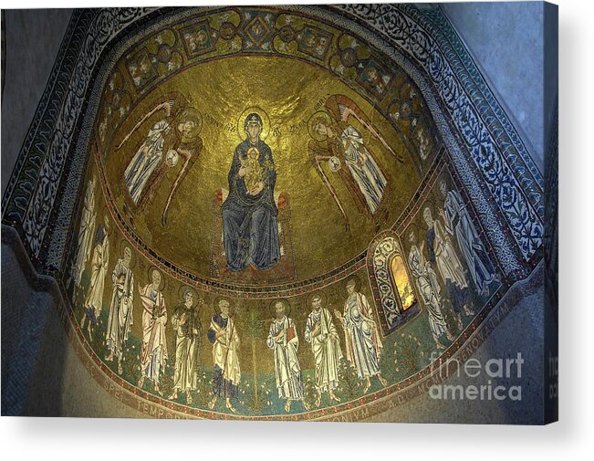 Italy Acrylic Print featuring the painting Virgin With Archangels And Apostles by Byzantine