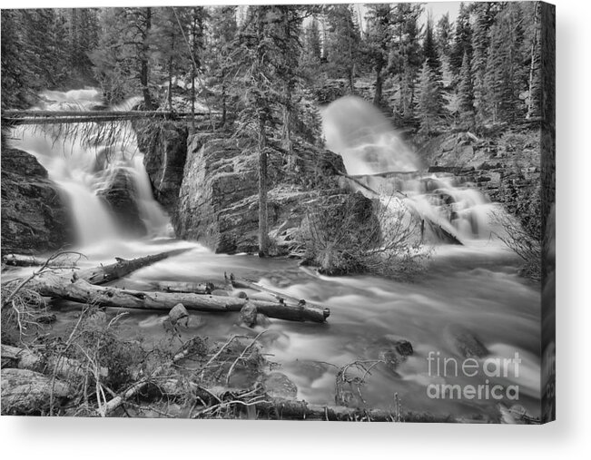 Twin Falls Acrylic Print featuring the photograph w Medicine Twin Falls Black And White by Adam Jewell