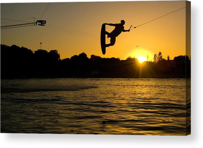 People Acrylic Print featuring the photograph Wakeboarder At Sunset by Andreas Mohaupt