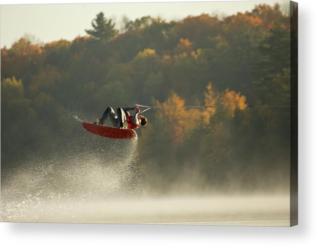 People Acrylic Print featuring the photograph Wakeboarder Jumping In Lake by Lwa