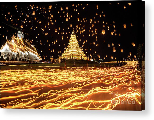 Chinese Culture Acrylic Print featuring the photograph Walking With Lighted Candles In Hand by Suttipong Sutiratanachai
