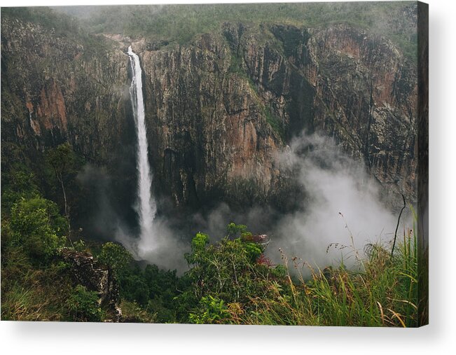 Wallaman Falls Acrylic Print featuring the photograph Wallaman Falls 268 Meter Drop On A Foggy Day, Queensland, Australia. by Cavan Images