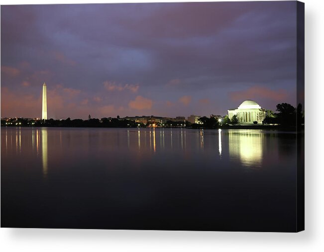 Water's Edge Acrylic Print featuring the photograph Washington Monument And Jefferson by Yenwen