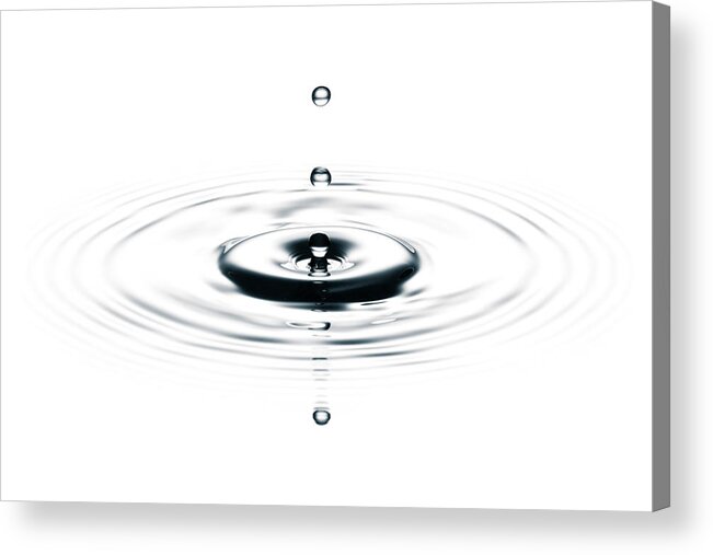 White Background Acrylic Print featuring the photograph Water Drops On White II - Freeze Frame by Thomasvogel