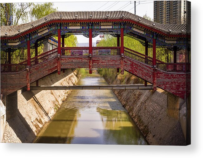 China Acrylic Print featuring the photograph Waterwheel Park Bridge Lanzhou Gansu China by Adam Rainoff