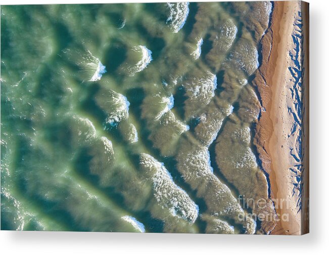 Manistee Acrylic Print featuring the photograph Wave Pattern in Manistee Aerial by Twenty Two North Photography