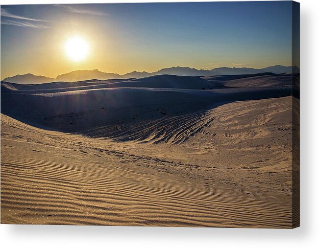 White Sands National Monument Nm Desert Park Dunes Sand Hiking Sunset Ripples Stark Blinding New Mexico Acrylic Print featuring the photograph White Sands National Monument Sunset by Peter Herman