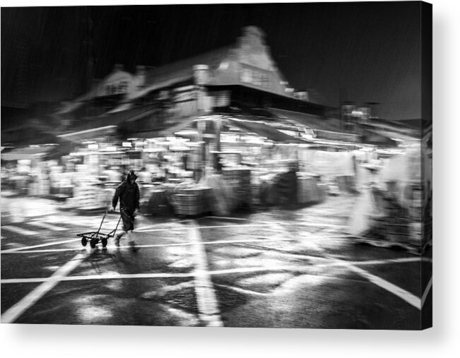 Fruit Acrylic Print featuring the photograph Whole Sale Fruit Market During Mid-night Heavy Rain by Joe B N Leung