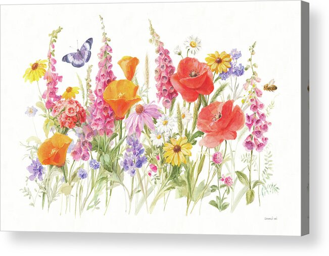 Bee Acrylic Print featuring the painting Wildflowers In Bloom I by Danhui Nai