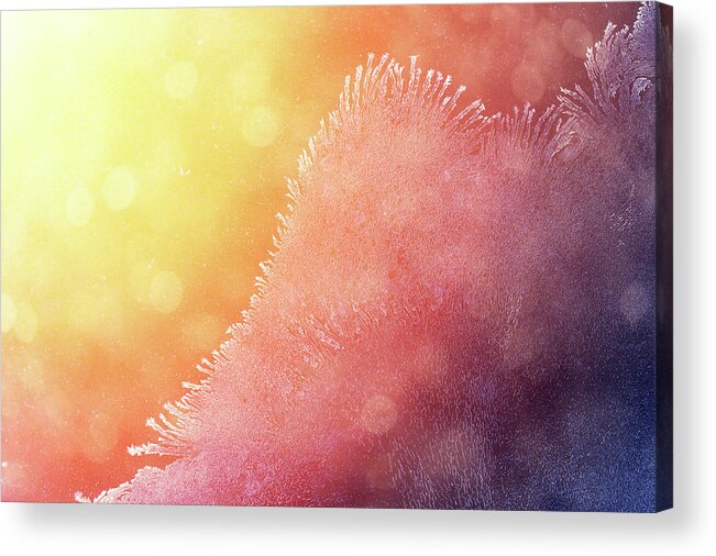 Empty Acrylic Print featuring the photograph Winter Sunrise Through Icy Window by Mammuth