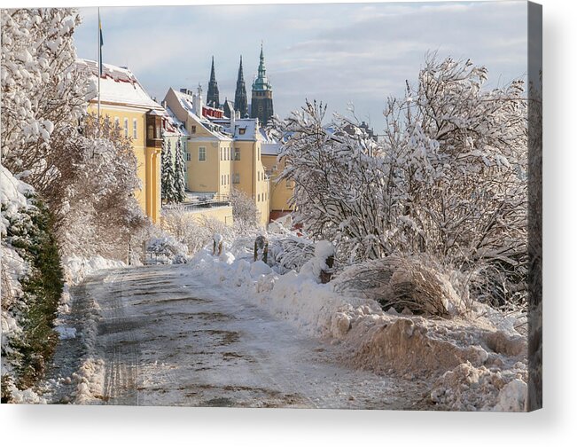 Jenny Rainbow Fine Art Photography Acrylic Print featuring the photograph Winter View of St Vitus Cathedral and Hradcany by Jenny Rainbow