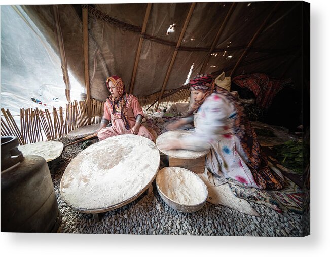 Iran Acrylic Print featuring the photograph Women making Lavash bread in Tabriz, Iran by Kamran Ali