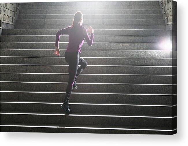 Steps Acrylic Print featuring the photograph Women Running On Stairs by Stanislaw Pytel