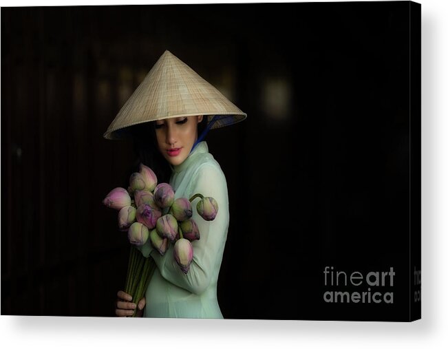 Chinese Culture Acrylic Print featuring the photograph Women Vietnam In Ao Dai Traditional by Sutiporn Somnam