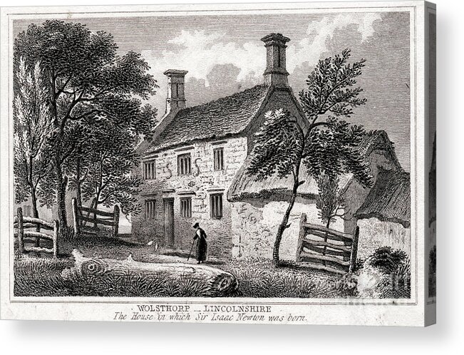 Engraving Acrylic Print featuring the drawing Woolsthorpe Manor, Near Grantham by Print Collector