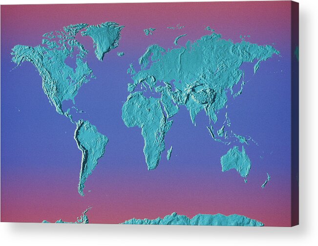 Topography Acrylic Print featuring the photograph World Land Mass Map by Vladimir Pcholkin