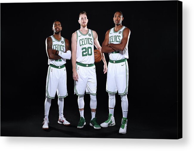 Media Day Acrylic Print featuring the photograph Al Horford, Kyrie Irving, and Gordon Hayward by Brian Babineau