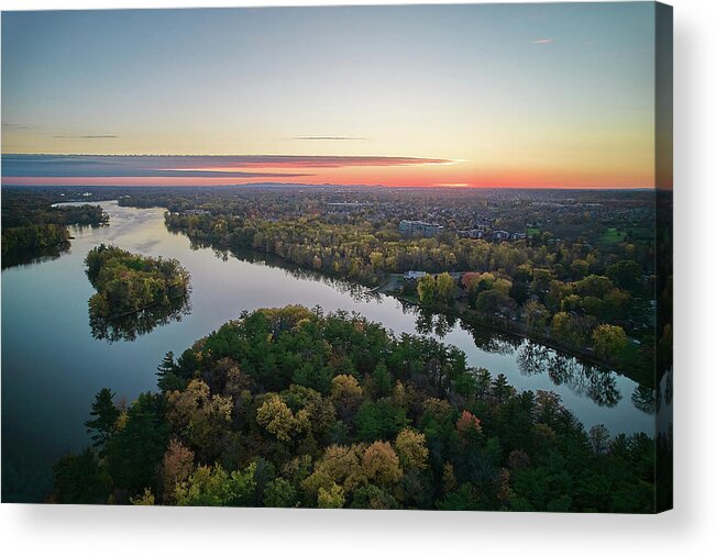 Drone Acrylic Print featuring the photograph Areal Sunset on the MilleIles river by Carl Marceau
