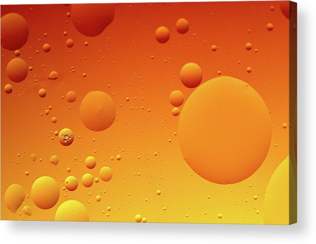 Connection Acrylic Print featuring the photograph Bright abstract, yellow background with flying bubbles by Michalakis Ppalis