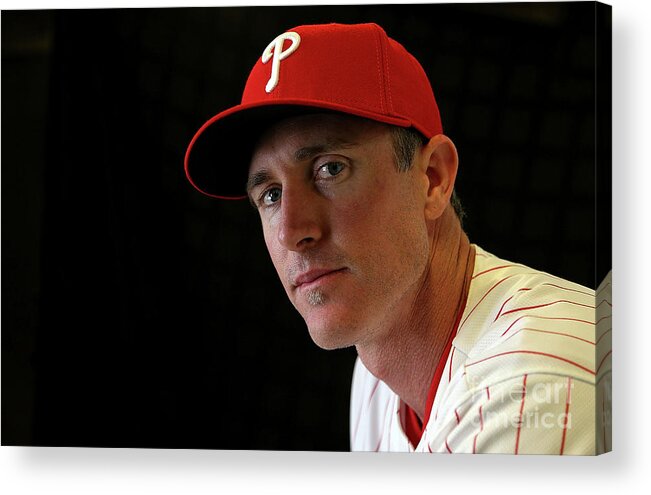 Media Day Acrylic Print featuring the photograph Chase Utley #1 by Mike Ehrmann