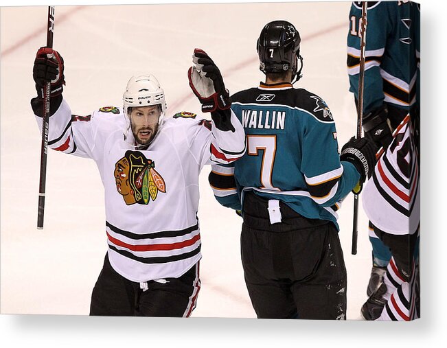 Playoffs Acrylic Print featuring the photograph Chicago Blackhawks v San Jose Sharks - Game Two #1 by Ezra Shaw
