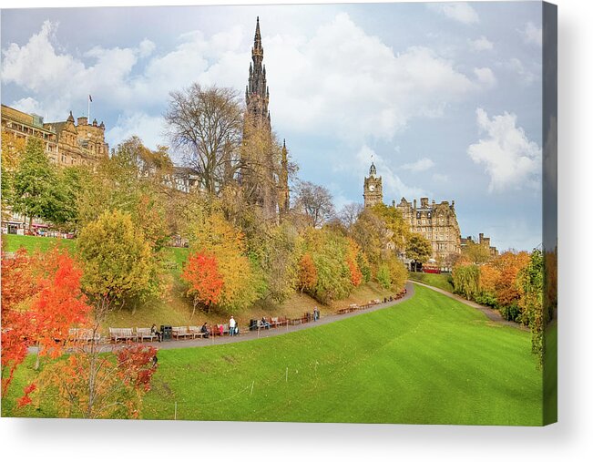 City Of Edinburgh Acrylic Print featuring the digital art City of Edinburgh Scotland - Scots Memorial by SnapHappy Photos