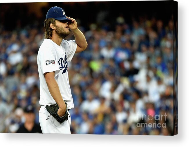 People Acrylic Print featuring the photograph Clayton Kershaw and Jhonny Peralta by Kevork Djansezian