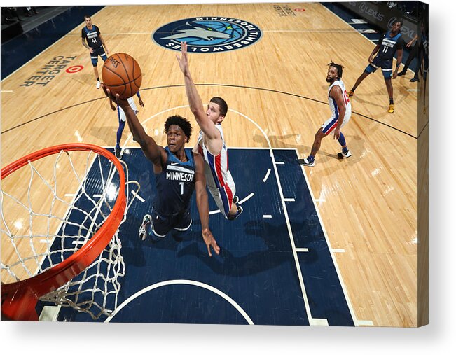 Nba Pro Basketball Acrylic Print featuring the photograph Detroit Pistons v Minnesota Timberwolves by Jordan Johnson