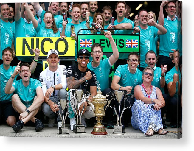 Mercedes Amg Petronas Formula One Team Acrylic Print featuring the photograph F1 Grand Prix of Great Britain #1 by Clive Rose