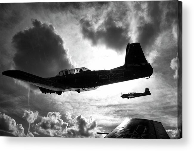 Black Acrylic Print featuring the photograph Formation Flight in Black and White by Carolyn Hutchins
