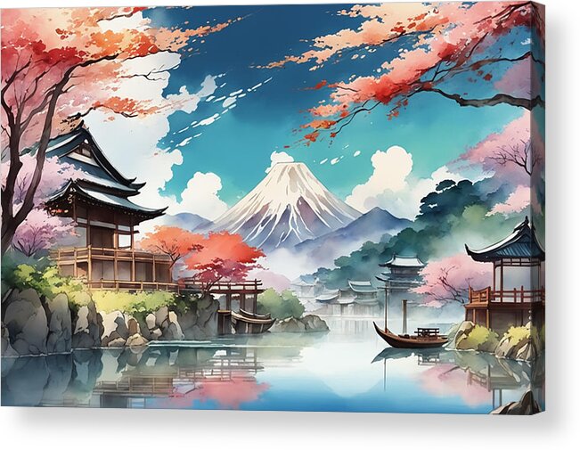 Illustration Acrylic Print featuring the digital art Japanese Landscape #1 by Manjik Pictures