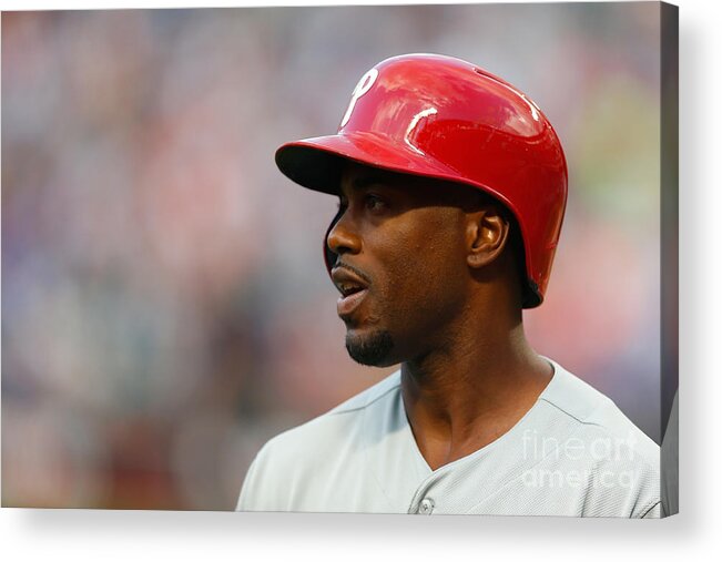 American League Baseball Acrylic Print featuring the photograph Jimmy Rollins by Mike Stobe
