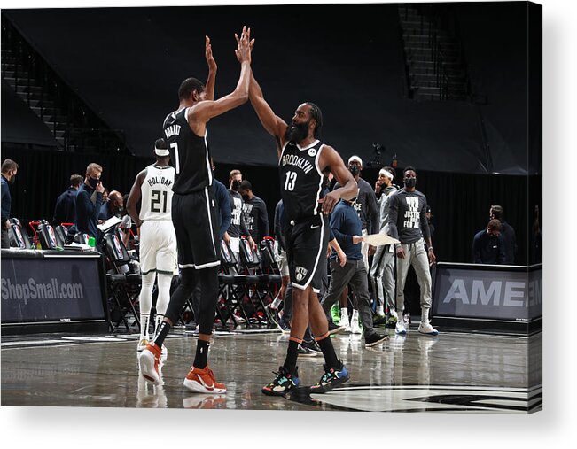 Nba Pro Basketball Acrylic Print featuring the photograph Kevin Durant and James Harden by Nathaniel S. Butler