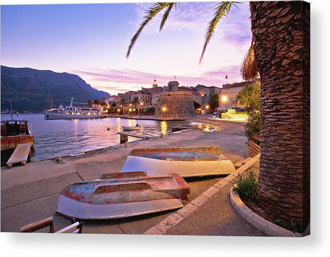 Korcula Acrylic Print featuring the photograph Korcula beach and coastline colorful evening view #1 by Brch Photography