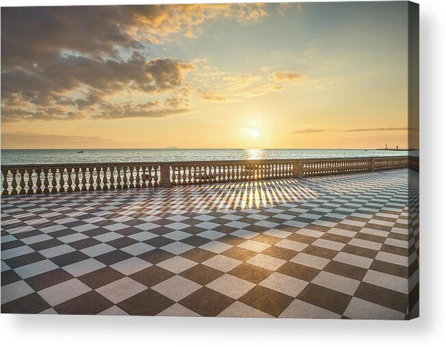 Livorno Acrylic Print featuring the photograph Terrazza Mascagni Sunset in Livorno by Stefano Orazzini