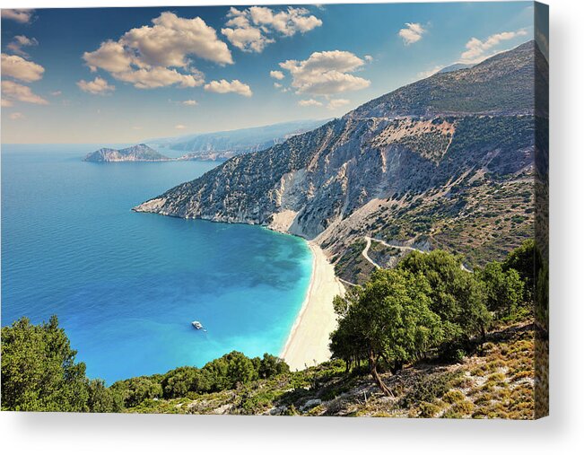 Myrtos Acrylic Print featuring the photograph Myrtos beach in Kefalonia, Greece #1 by Constantinos Iliopoulos