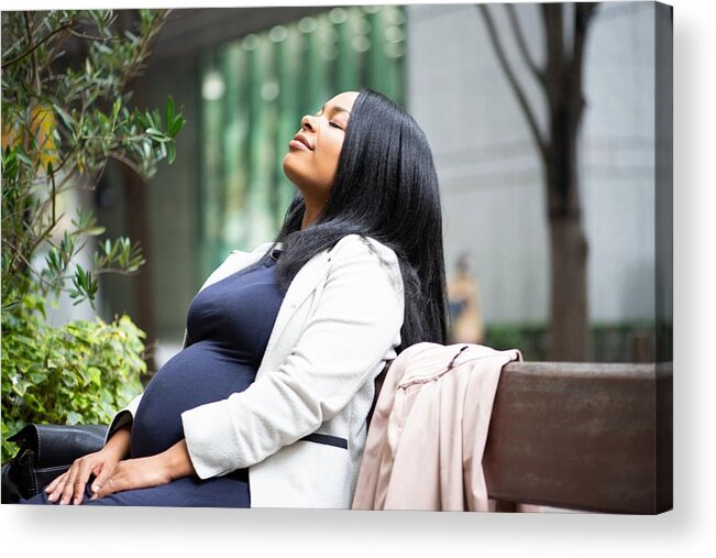 Mental Health Acrylic Print featuring the photograph Pregnant woman sitting outside #1 by Electravk