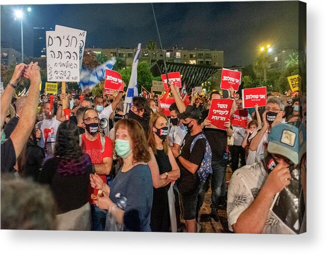 Tel Aviv Acrylic Print featuring the photograph Protest against the Government 2 by Dubi Roman