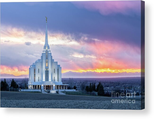 Temple Acrylic Print featuring the photograph Rexburg Idaho Temple - After the Harvest #1 by Bret Barton