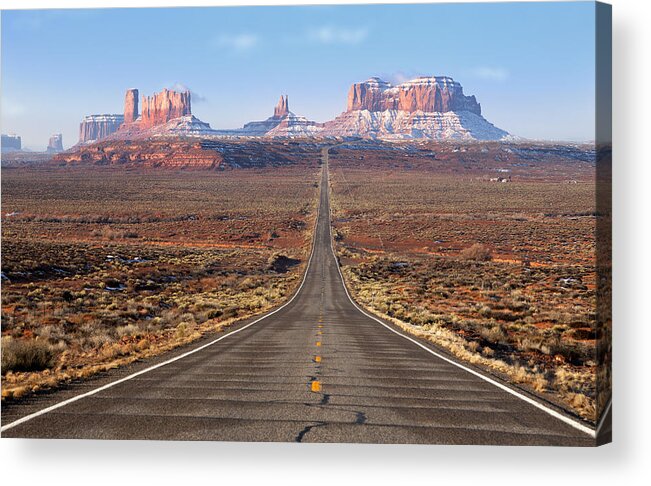 Landscape Acrylic Print featuring the photograph Road lead into Monument Valley #1 by KingWu