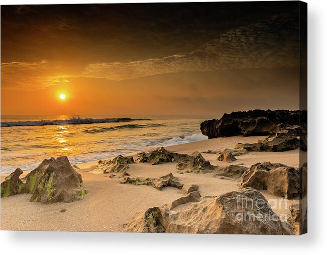 Sun Acrylic Print featuring the photograph Rocky Beach Sunrise #1 by Tom Claud
