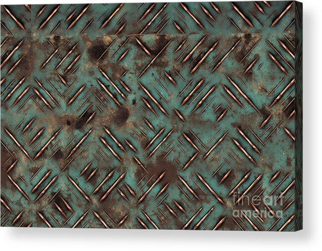 Seamless Acrylic Print featuring the painting Seamless Oxidized Copper Patina Metal Diamond Plate Grunge Background Texture Vintage Antique Weathered Worn Corroded Rusted Bronze Or Brass Abstract Steampunk Pattern High Resolution 3d Rendering #1 by N Akkash