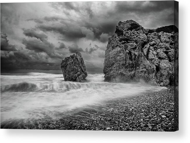 Seascape Acrylic Print featuring the photograph Seascape with windy waves during stormy weather. #1 by Michalakis Ppalis