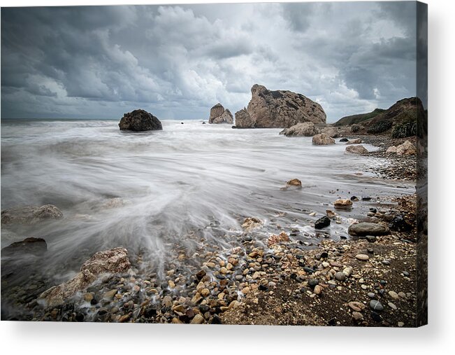 Sea Waves Acrylic Print featuring the photograph Seascape with windy waves during stormy weather on a rocky coast by Michalakis Ppalis